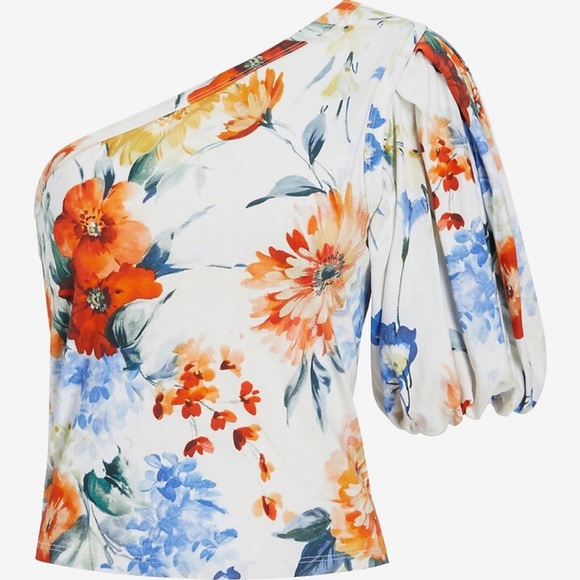 One shoulder cropped floral blouse-NWT- size S - Picture 3 of 7